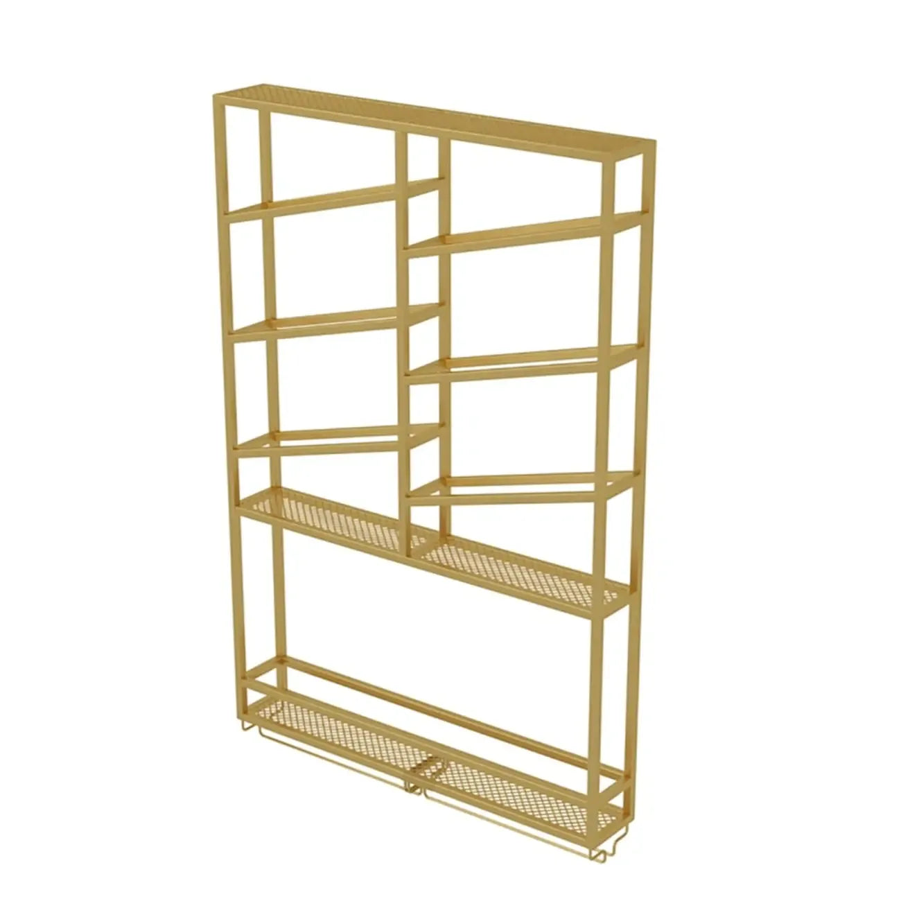 Casier à vin mural industriel en métal doré avec porte-bouteilles