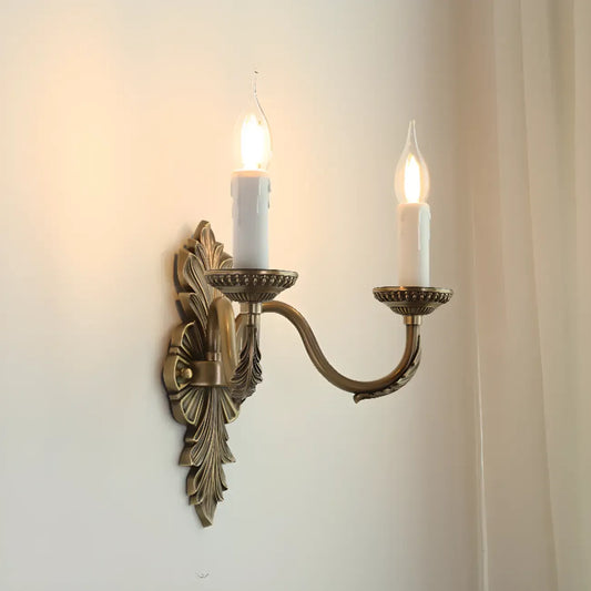 Applique murale candélabre en laiton beige vintage avec éclairage LED