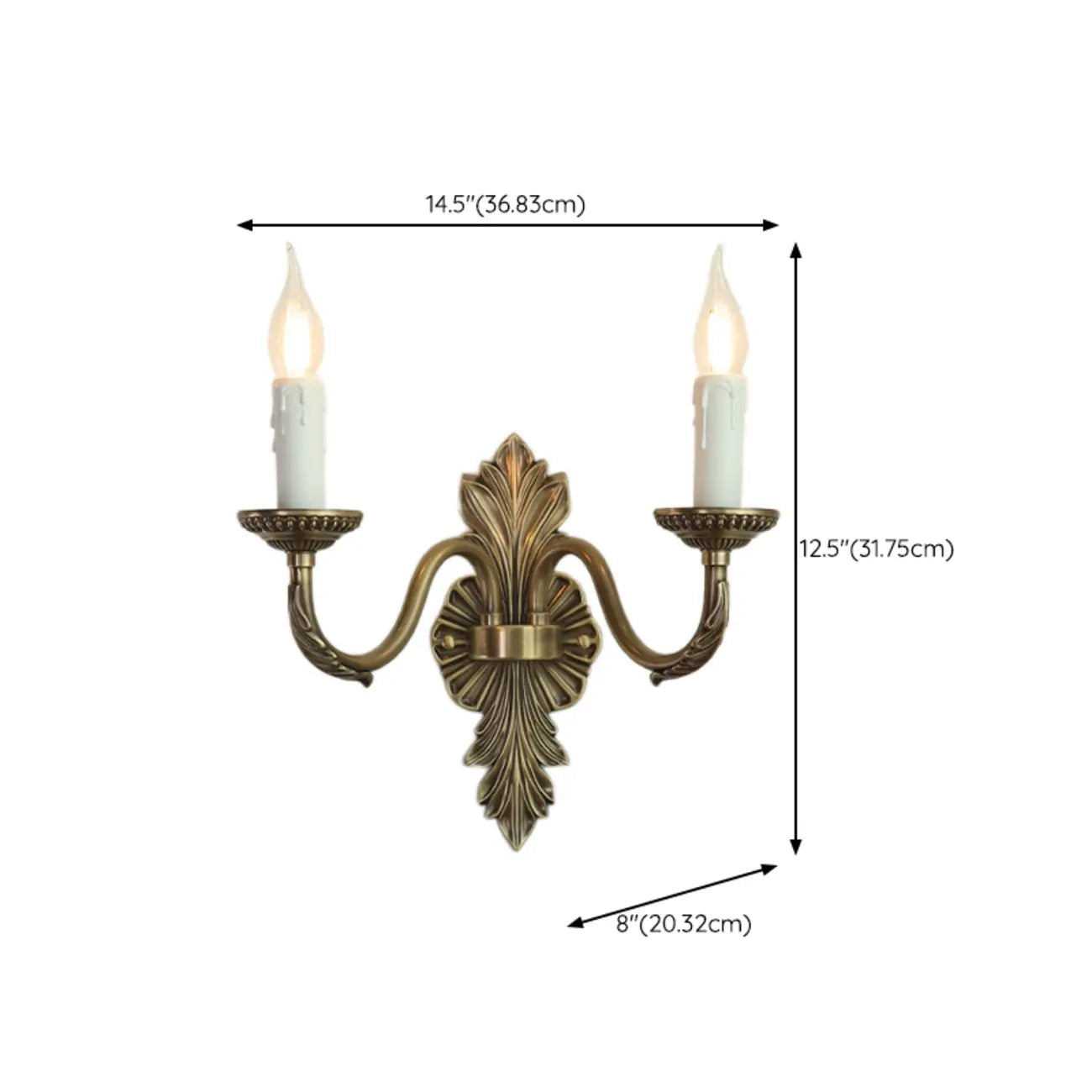 Applique murale candélabre en laiton beige vintage avec éclairage LED