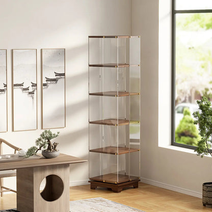 Étagère carrée Art Déco en bois, panneau de verre, commode pivotante