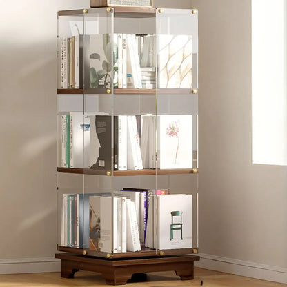 Étagère carrée Art Déco en bois, panneau de verre, commode pivotante