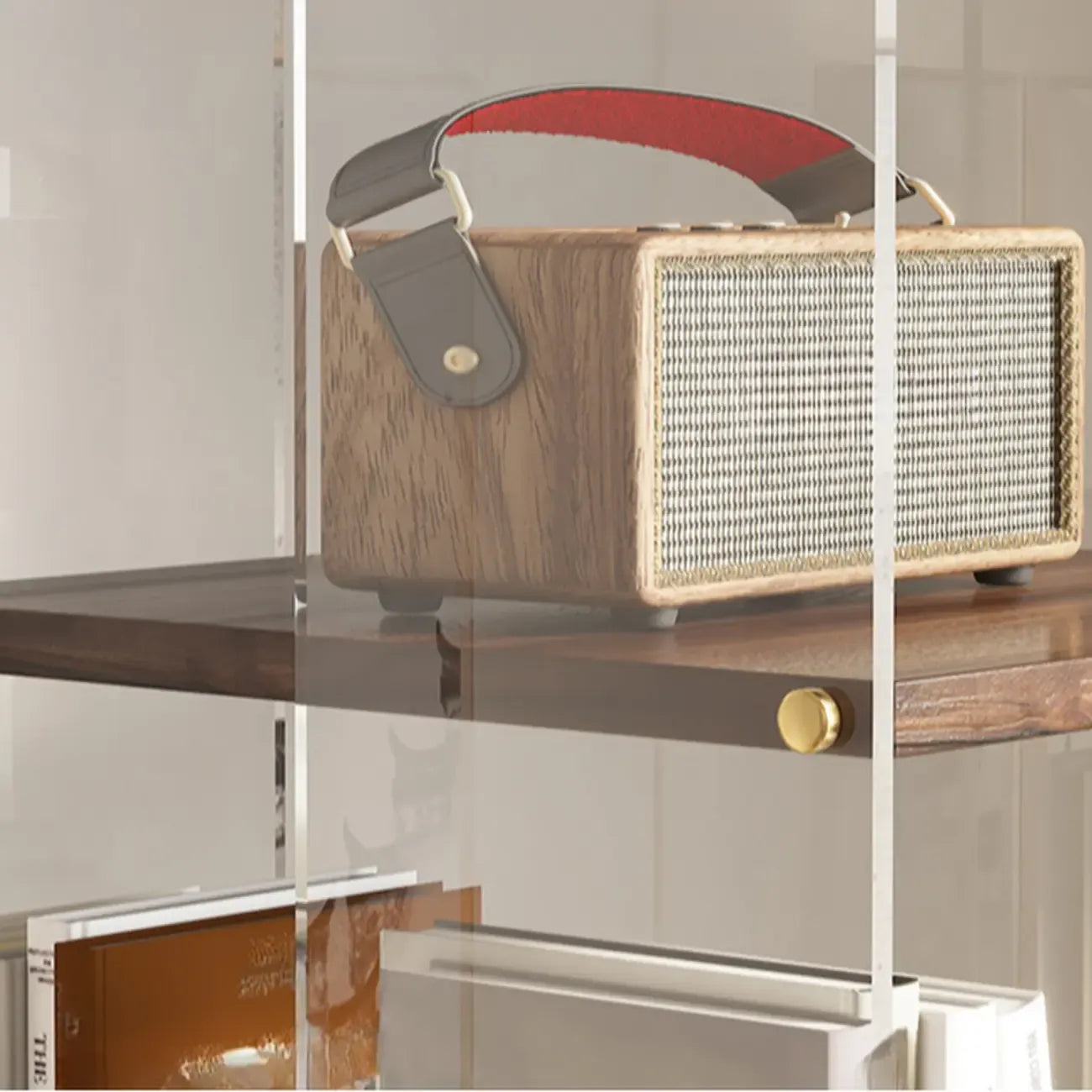 Étagère carrée Art Déco en bois, panneau de verre, commode pivotante