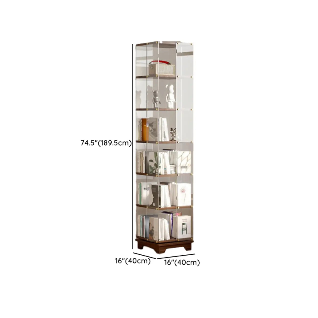 Étagère carrée Art Déco en bois, panneau de verre, commode pivotante