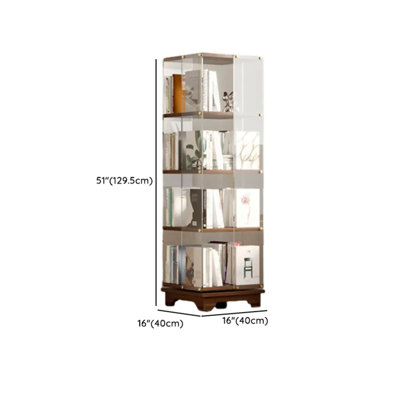 Étagère carrée Art Déco en bois, panneau de verre, commode pivotante