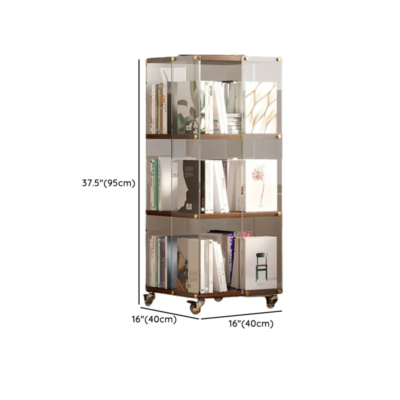 Étagère carrée Art Déco en bois, panneau de verre, commode pivotante