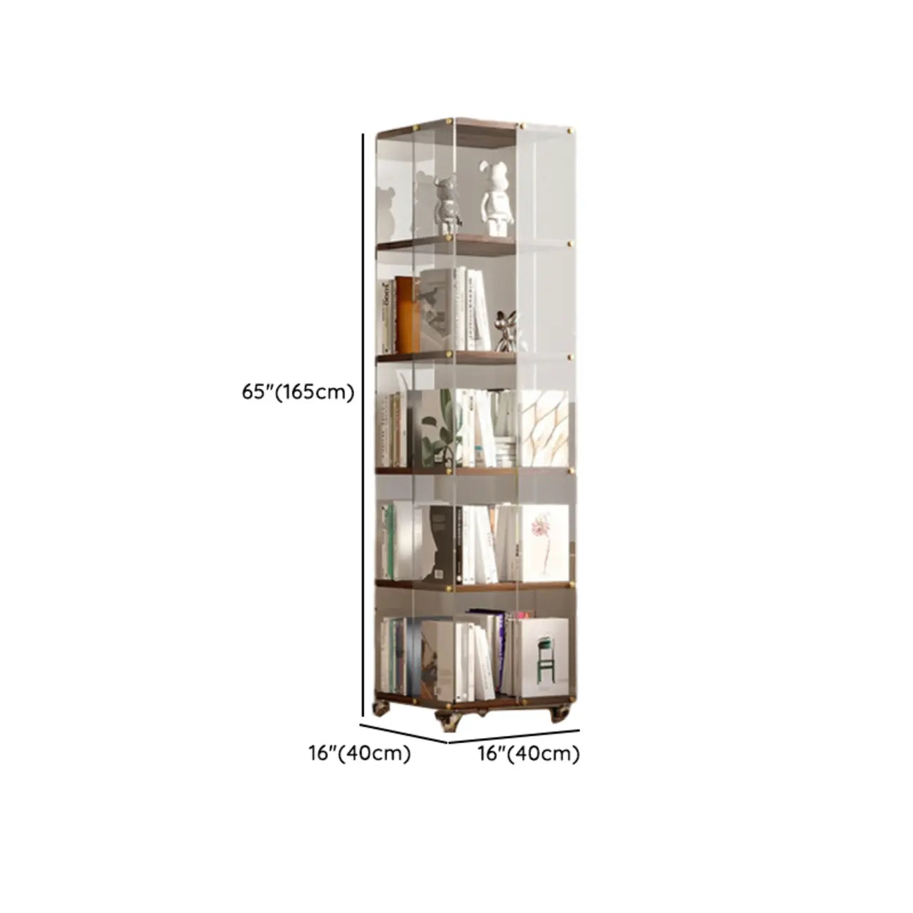 Étagère carrée Art Déco en bois, panneau de verre, commode pivotante