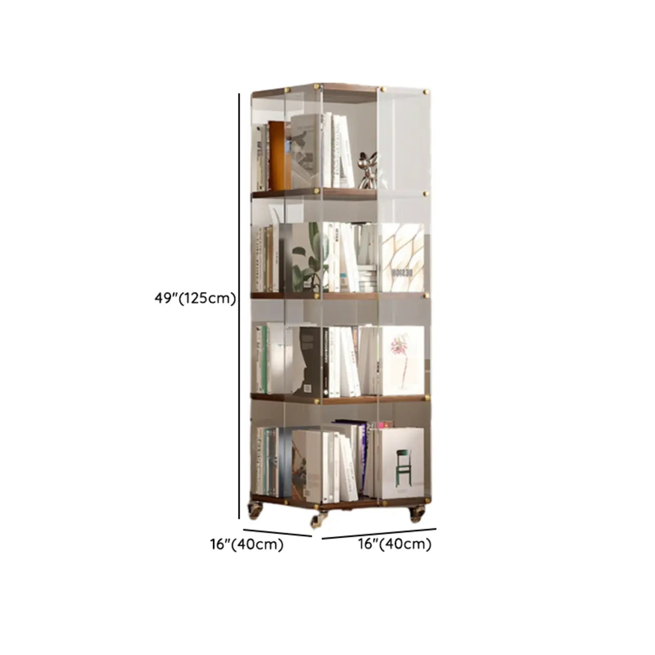 Étagère carrée Art Déco en bois, panneau de verre, commode pivotante