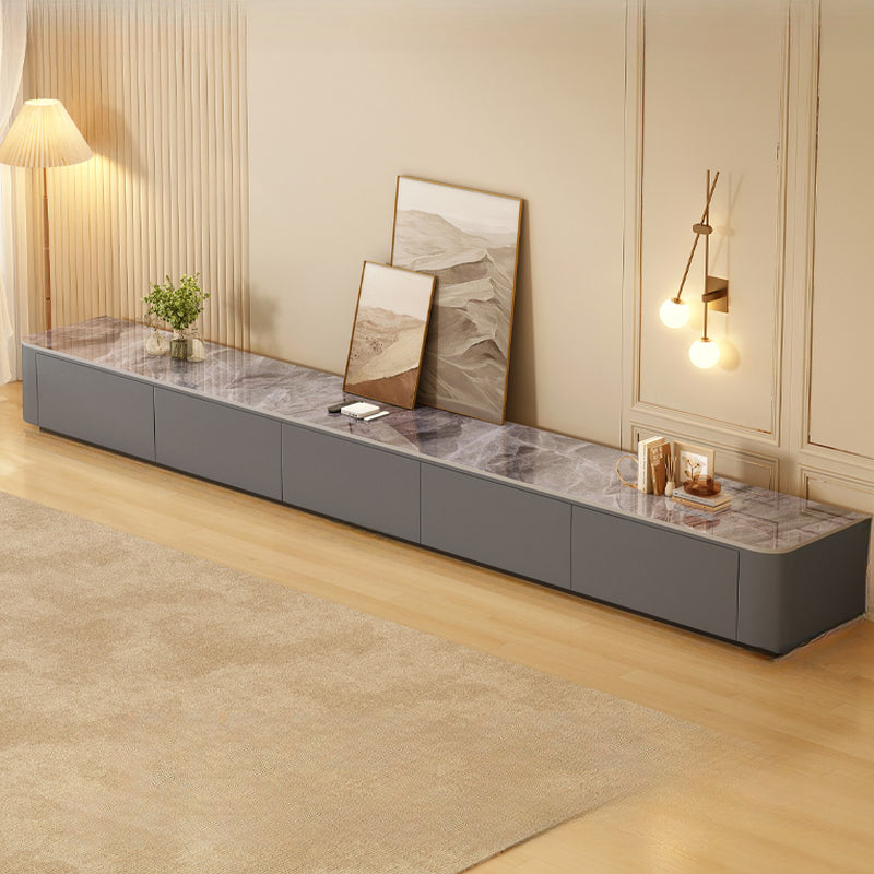 Meuble TV moderne en bois avec tiroirs et système de gestion des câbles