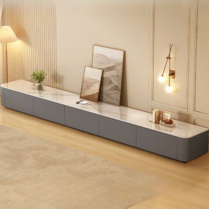 Meuble TV moderne en bois avec tiroirs et système de gestion des câbles