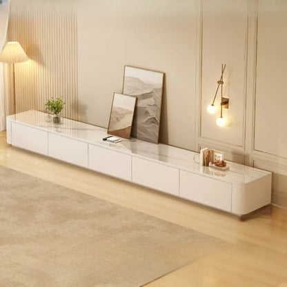 Meuble TV moderne en bois avec tiroirs et système de gestion des câbles