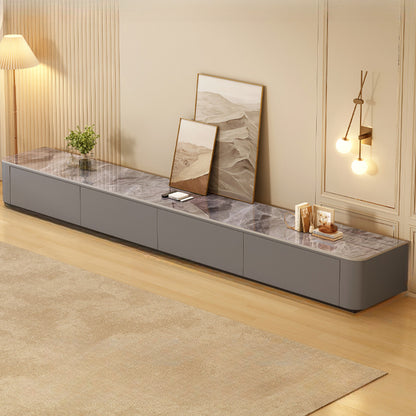 Meuble TV moderne en bois avec tiroirs et système de gestion des câbles