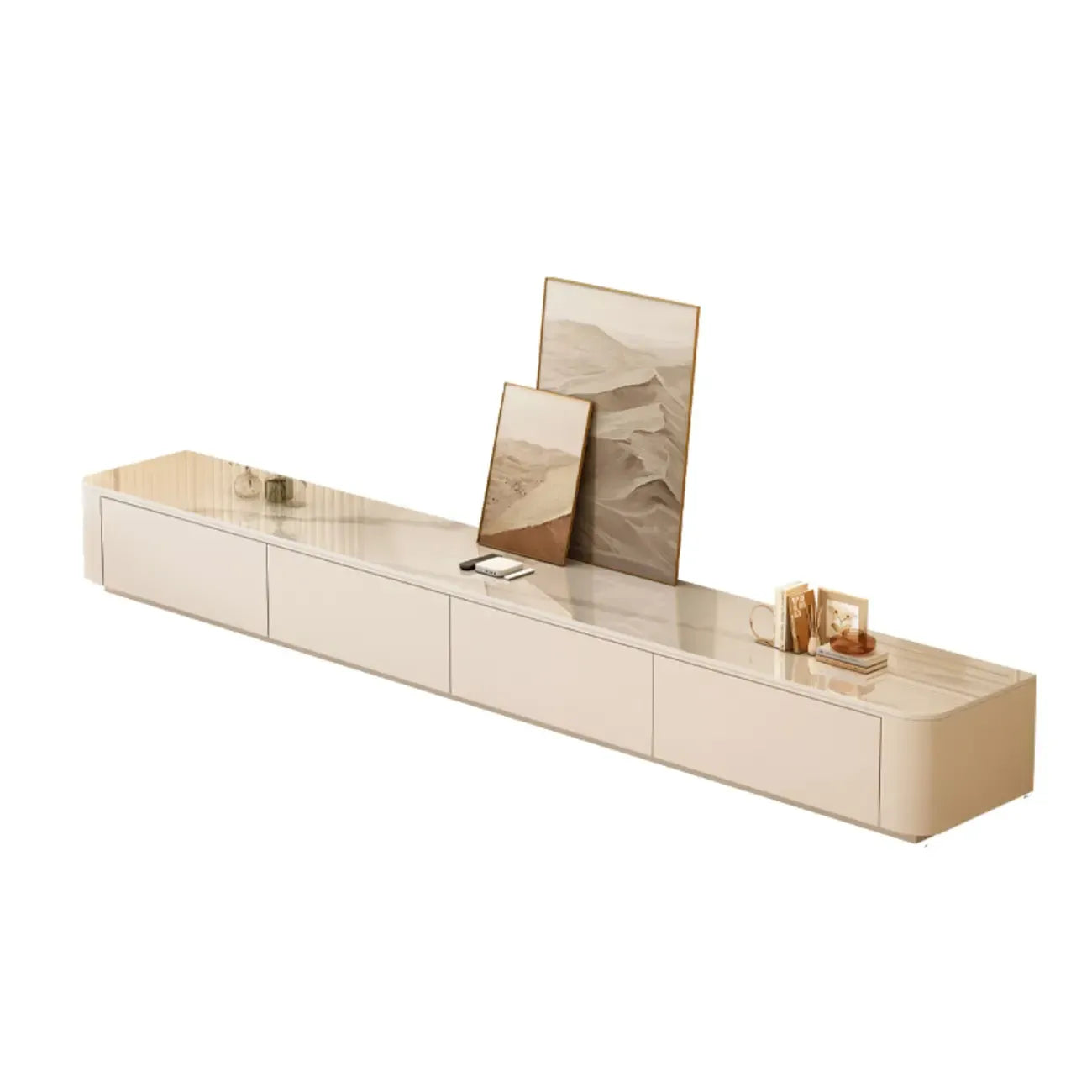 Meuble TV moderne en bois avec tiroirs et système de gestion des câbles