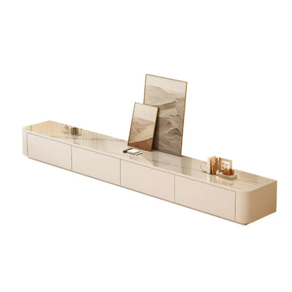 Meuble TV moderne en bois avec tiroirs et système de gestion des câbles