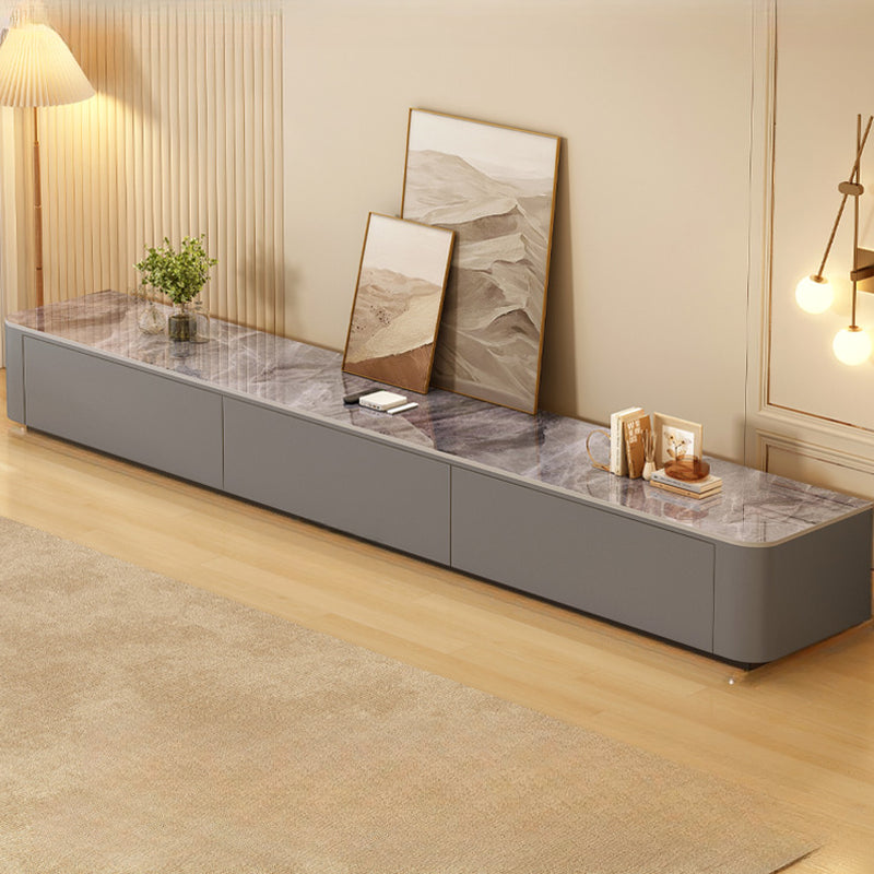 Meuble TV moderne en bois avec tiroirs et système de gestion des câbles