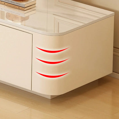 Meuble TV moderne en bois avec tiroirs et système de gestion des câbles