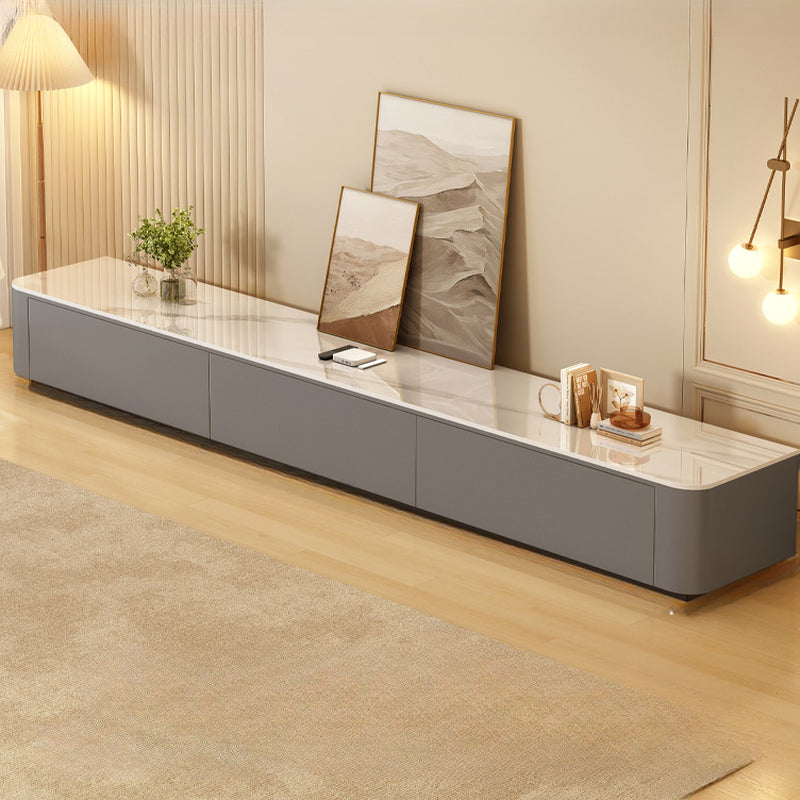 Meuble TV moderne en bois avec tiroirs et système de gestion des câbles