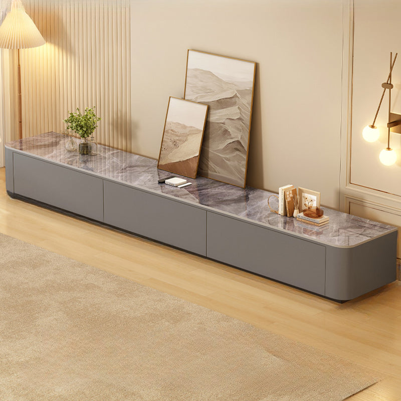 Meuble TV moderne en bois avec tiroirs et système de gestion des câbles