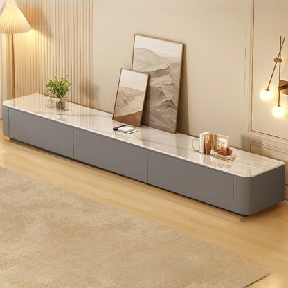 Meuble TV moderne en bois avec tiroirs et système de gestion des câbles