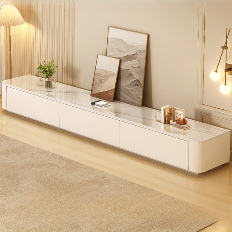 Meuble TV moderne en bois avec tiroirs et système de gestion des câbles