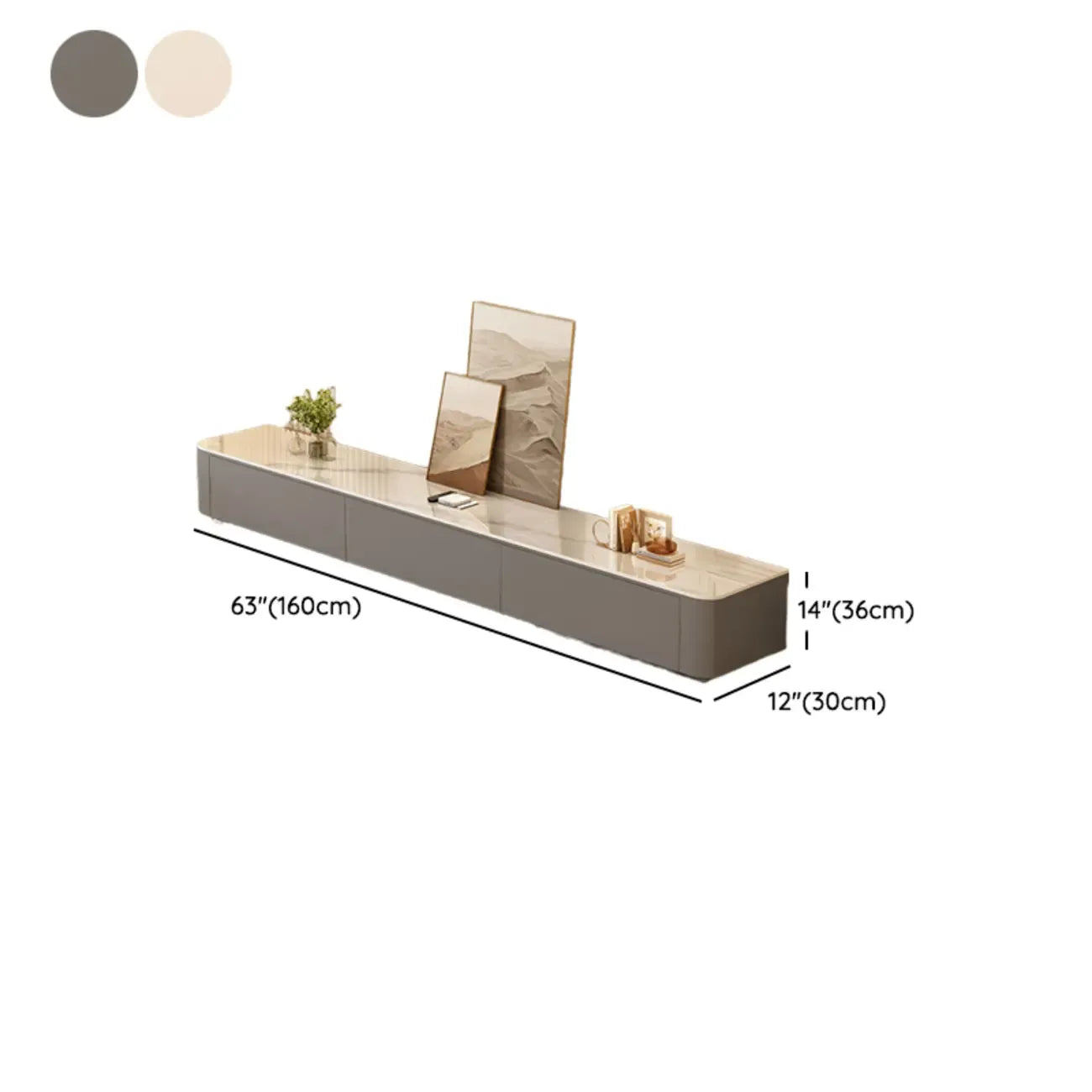 Meuble TV moderne en bois avec tiroirs et système de gestion des câbles