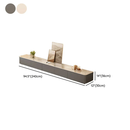 Meuble TV moderne en bois avec tiroirs et système de gestion des câbles