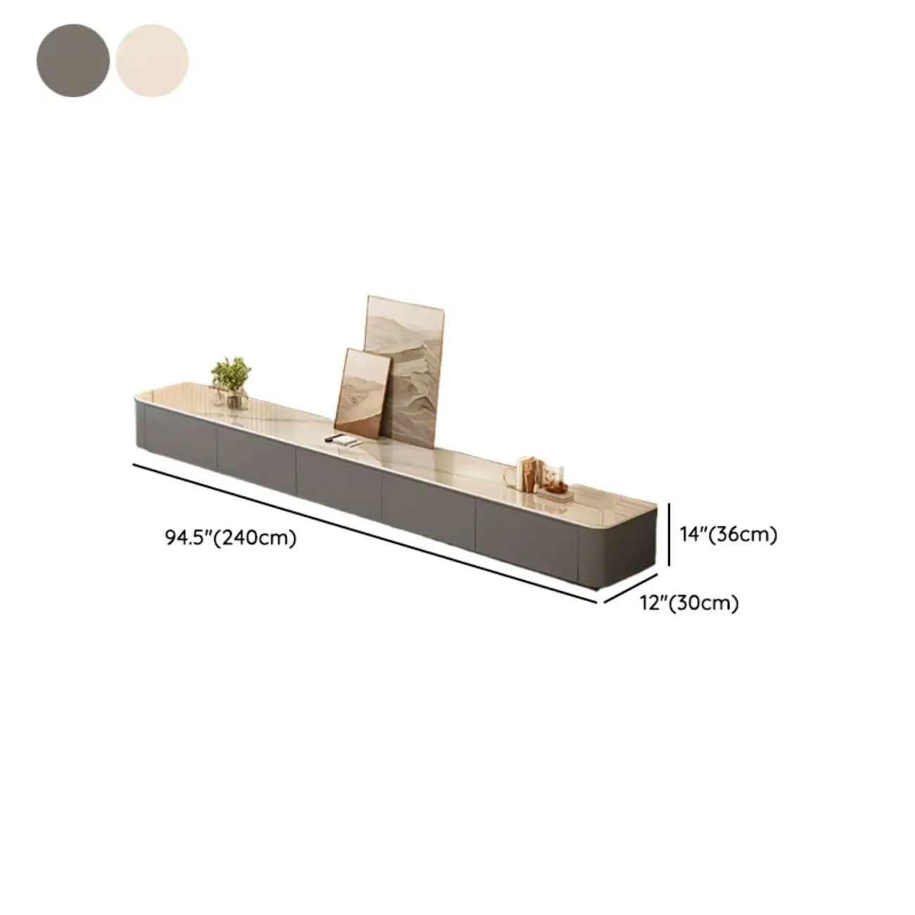 Meuble TV moderne en bois avec tiroirs et système de gestion des câbles