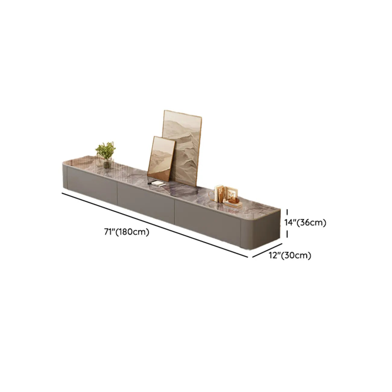Meuble TV moderne en bois avec tiroirs et système de gestion des câbles