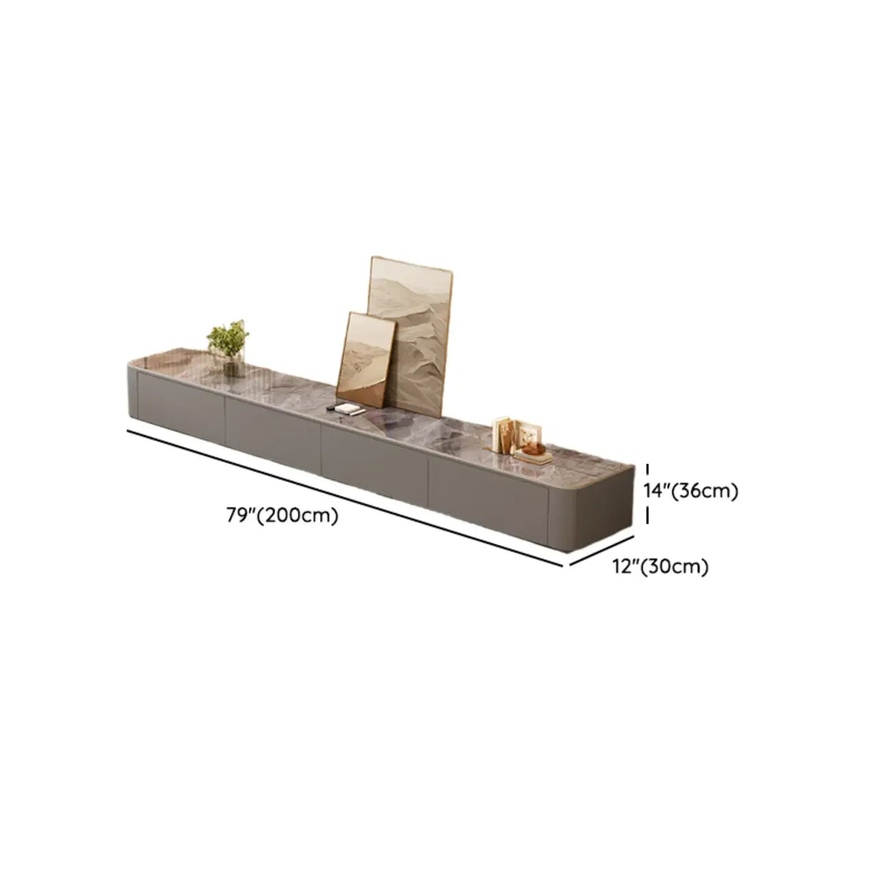 Meuble TV moderne en bois avec tiroirs et système de gestion des câbles