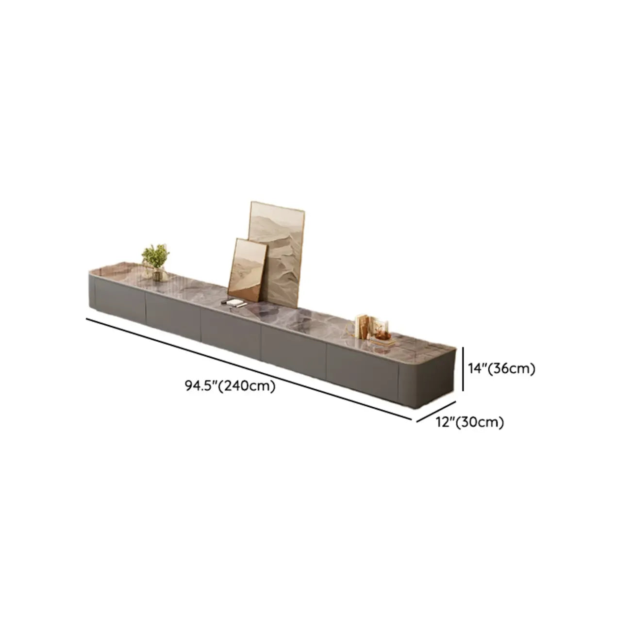 Meuble TV moderne en bois avec tiroirs et système de gestion des câbles