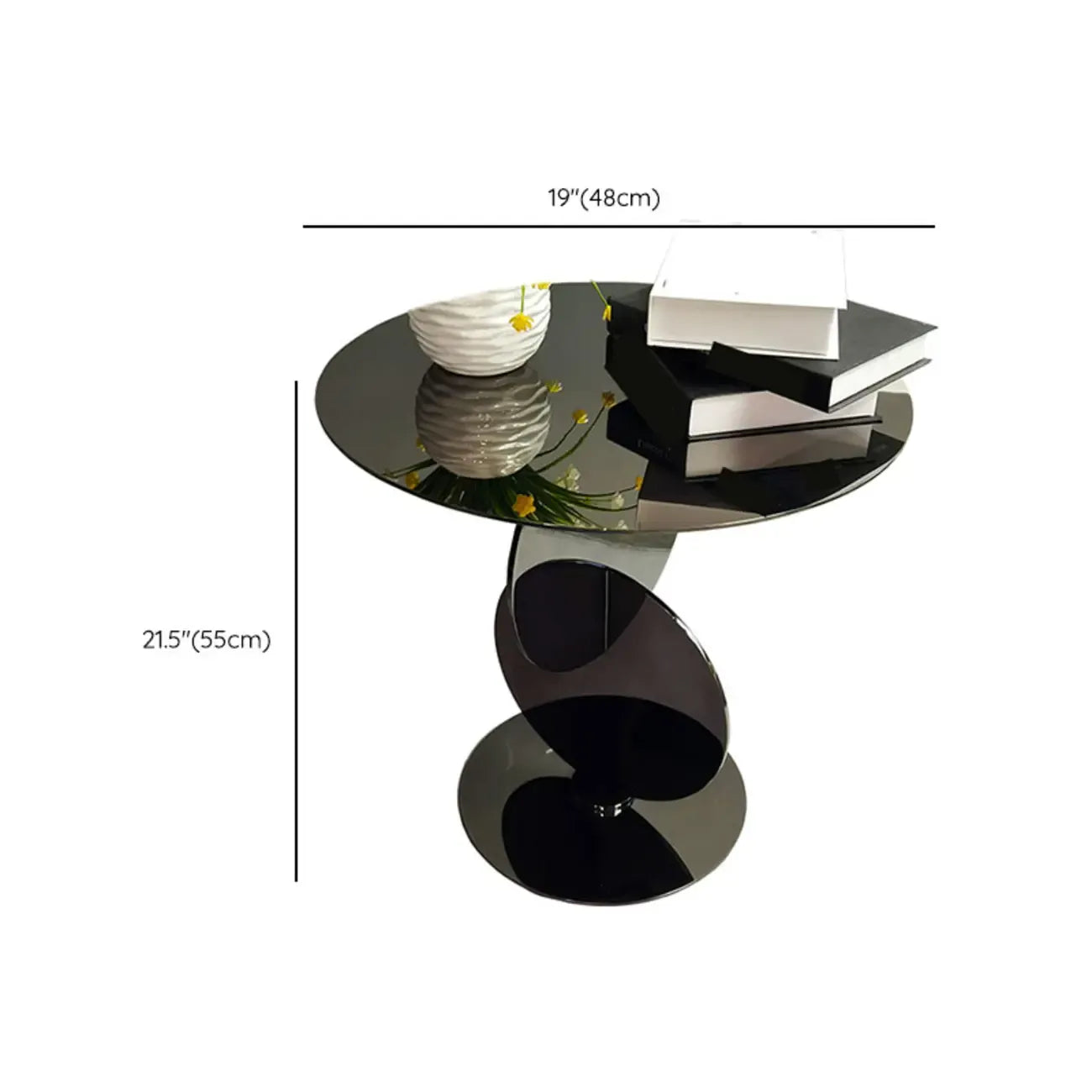 Table basse ronde en verre de style scandinave avec piètement abstrait