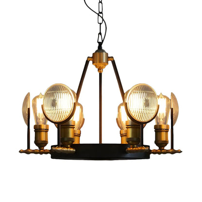 Lustre vintage à lentille en verre à grille, kit de suspension pour restaurant 6/9/12 lumières, noir.