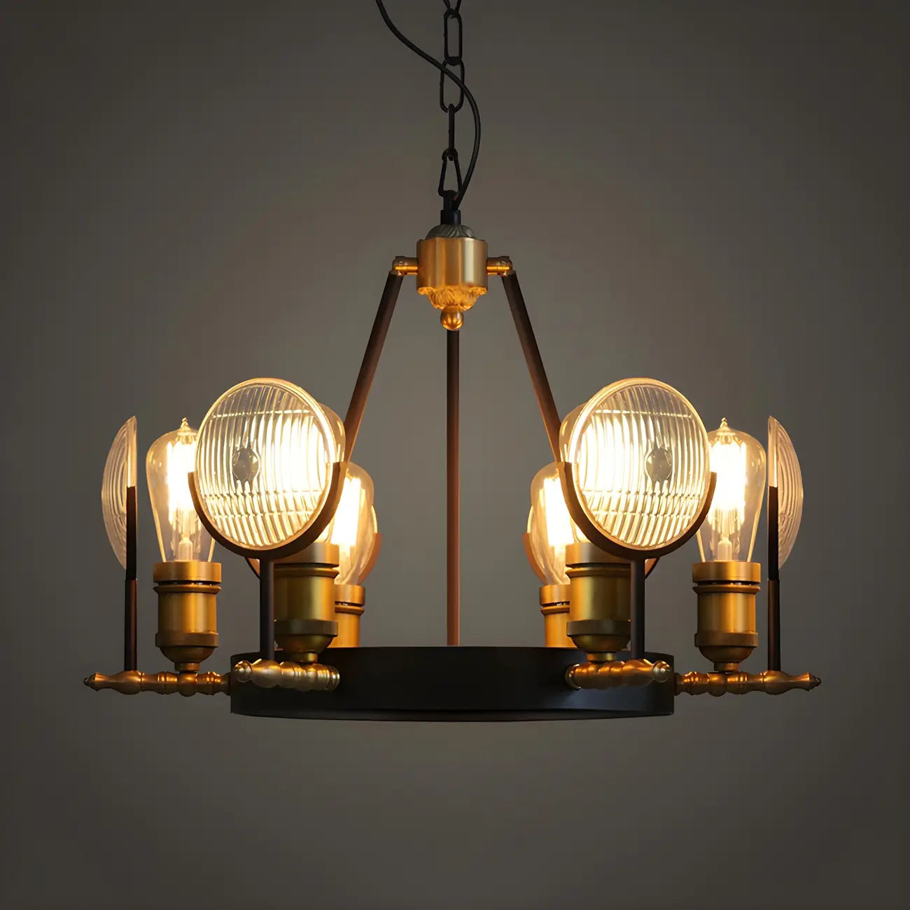 Lustre vintage à lentille en verre à grille, kit de suspension pour restaurant 6/9/12 lumières, noir.