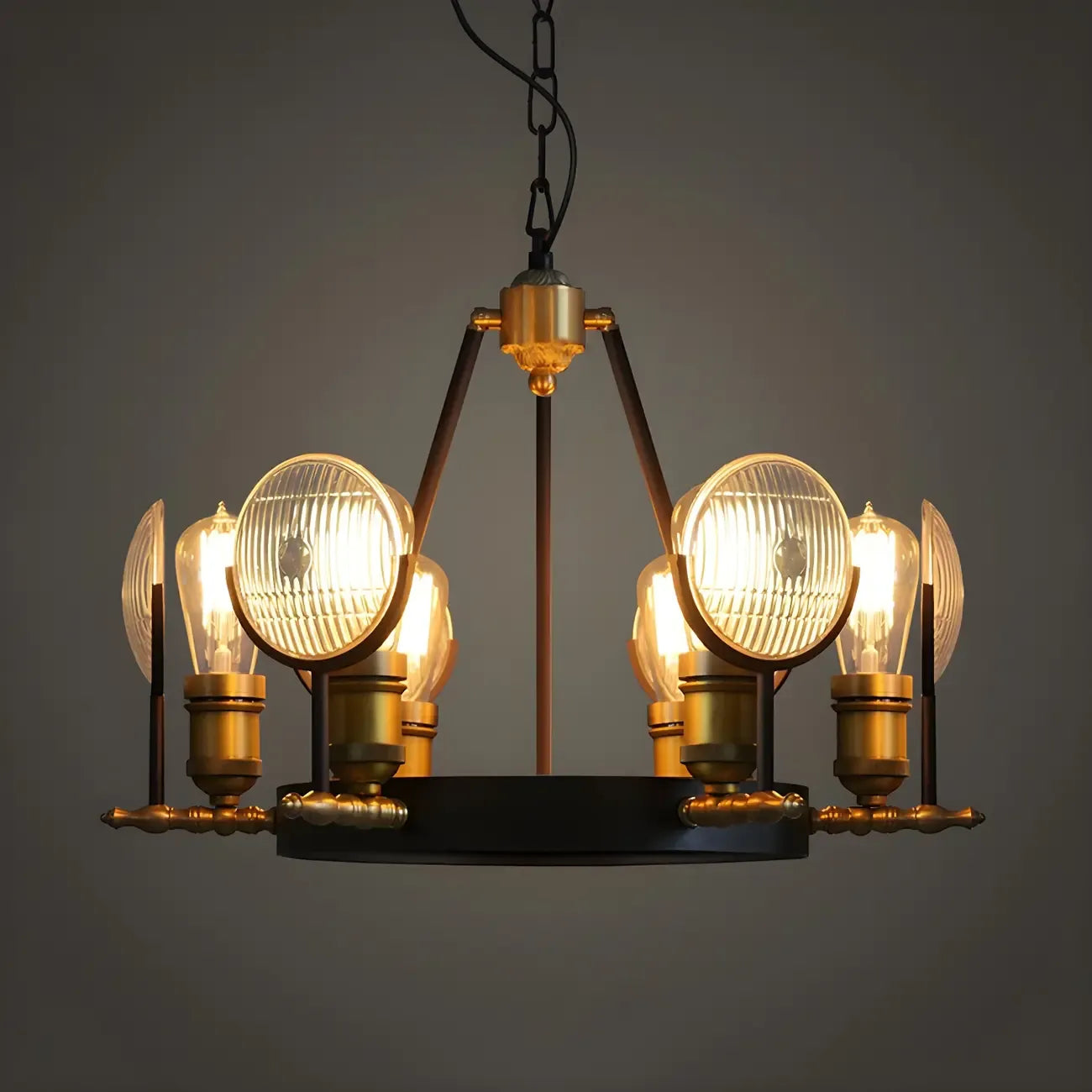 Lustre vintage à lentille en verre à grille, kit de suspension pour restaurant 6/9/12 lumières, noir.