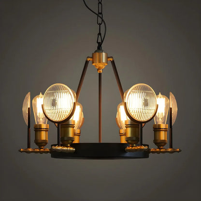 Lustre vintage à lentille en verre à grille, kit de suspension pour restaurant 6/9/12 lumières, noir.