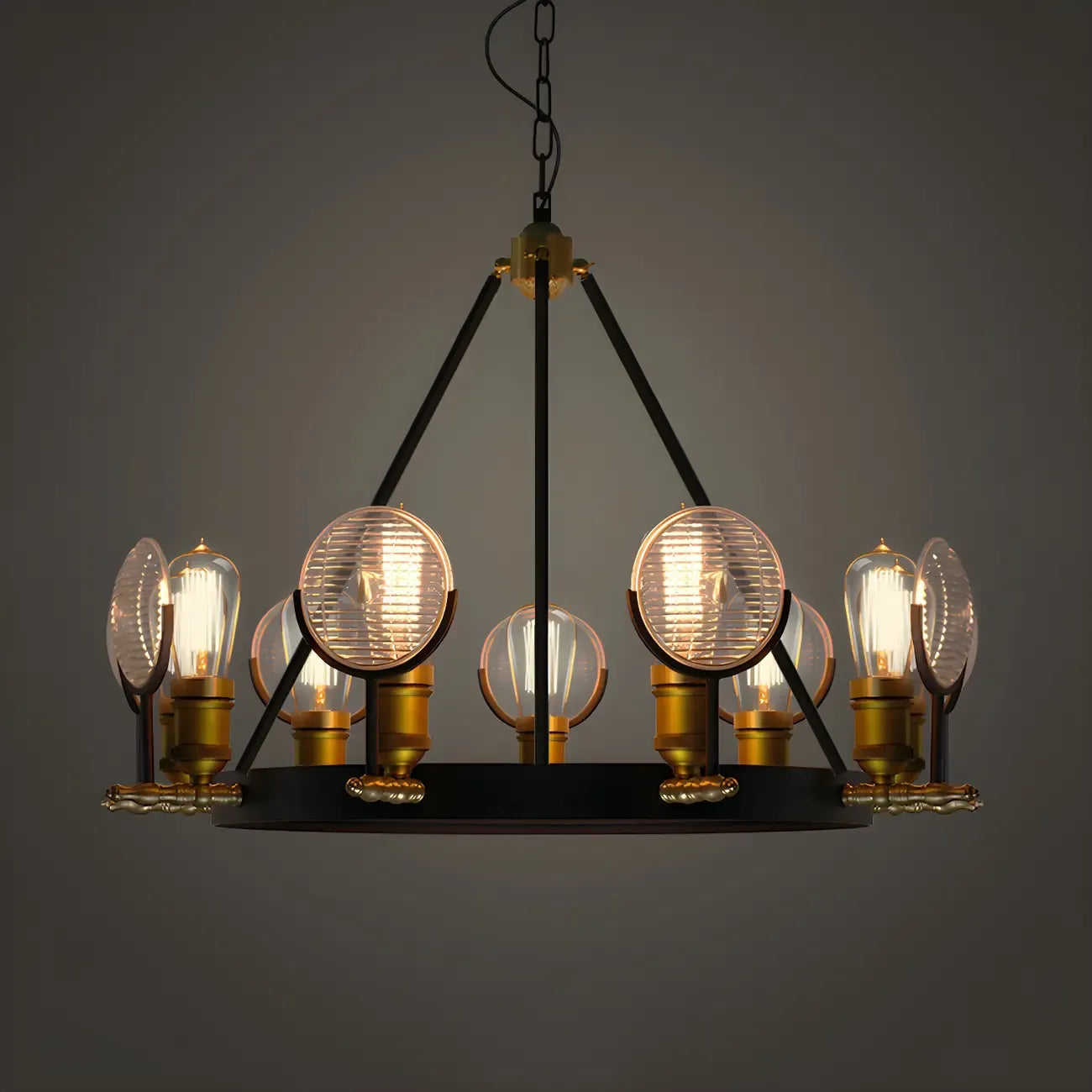 Lustre vintage à lentille en verre à grille, kit de suspension pour restaurant 6/9/12 lumières, noir.