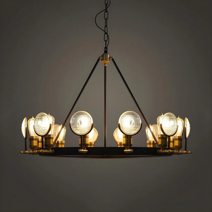 Lustre vintage à lentille en verre à grille, kit de suspension pour restaurant 6/9/12 lumières, noir.