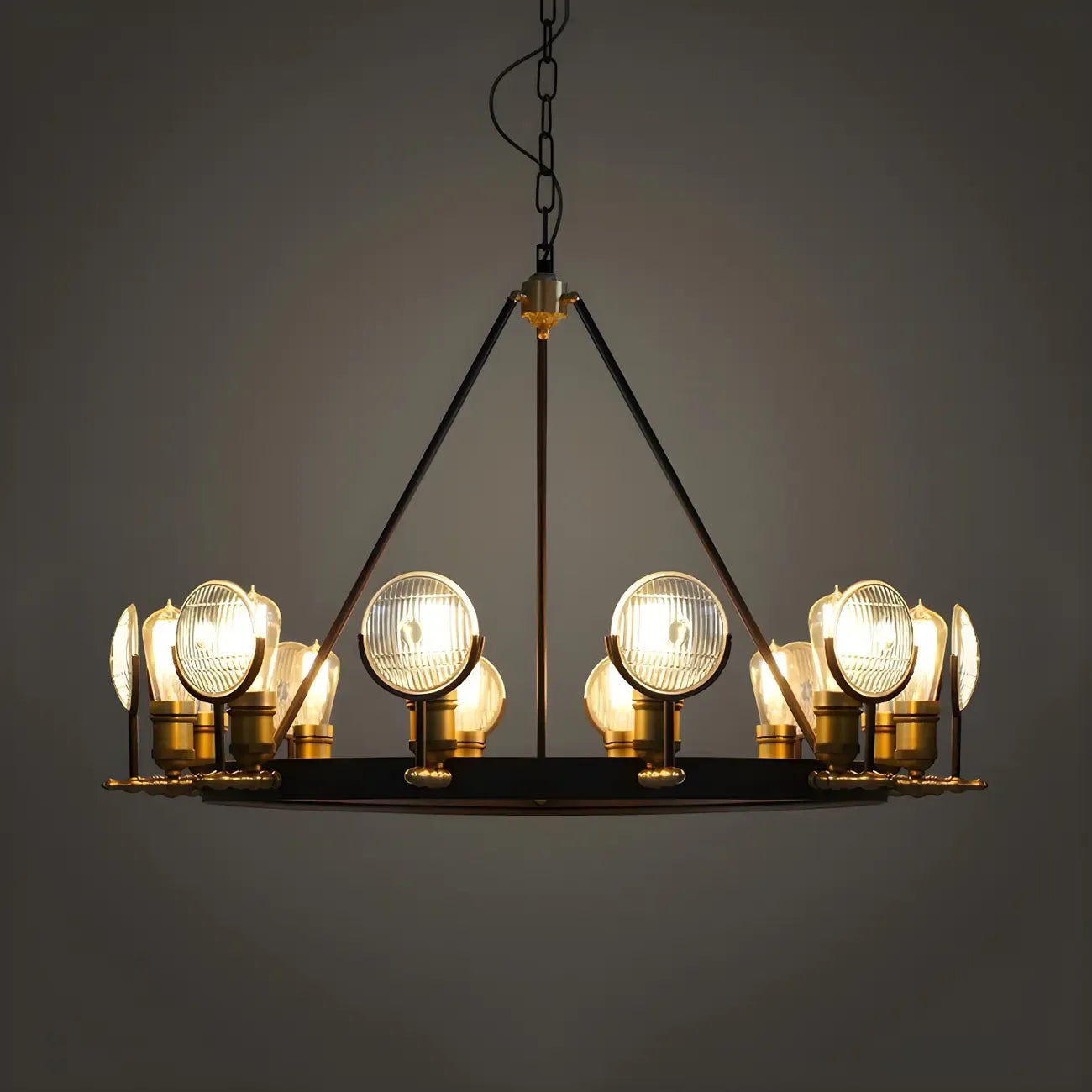 Lustre vintage à lentille en verre à grille, kit de suspension pour restaurant 6/9/12 lumières, noir.
