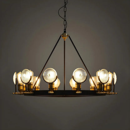Lustre vintage à lentille en verre à grille, kit de suspension pour restaurant 6/9/12 lumières, noir.