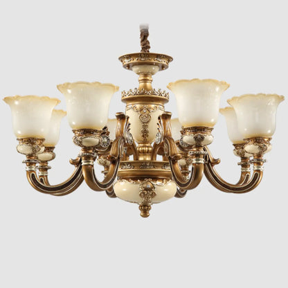 Lustre vintage en laiton, céramique et verre, en forme de cloche, avec éclairage indirect, pour salon.