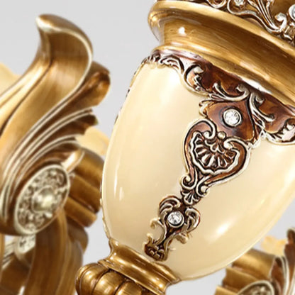 Lustre vintage en laiton, céramique et verre, en forme de cloche, avec éclairage indirect, pour salon.