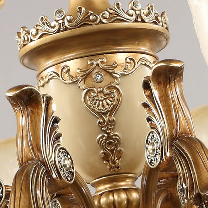 Lustre vintage en laiton, céramique et verre, en forme de cloche, avec éclairage indirect, pour salon.