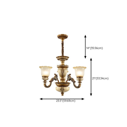 Lustre vintage en laiton, céramique et verre, en forme de cloche, avec éclairage indirect, pour salon.