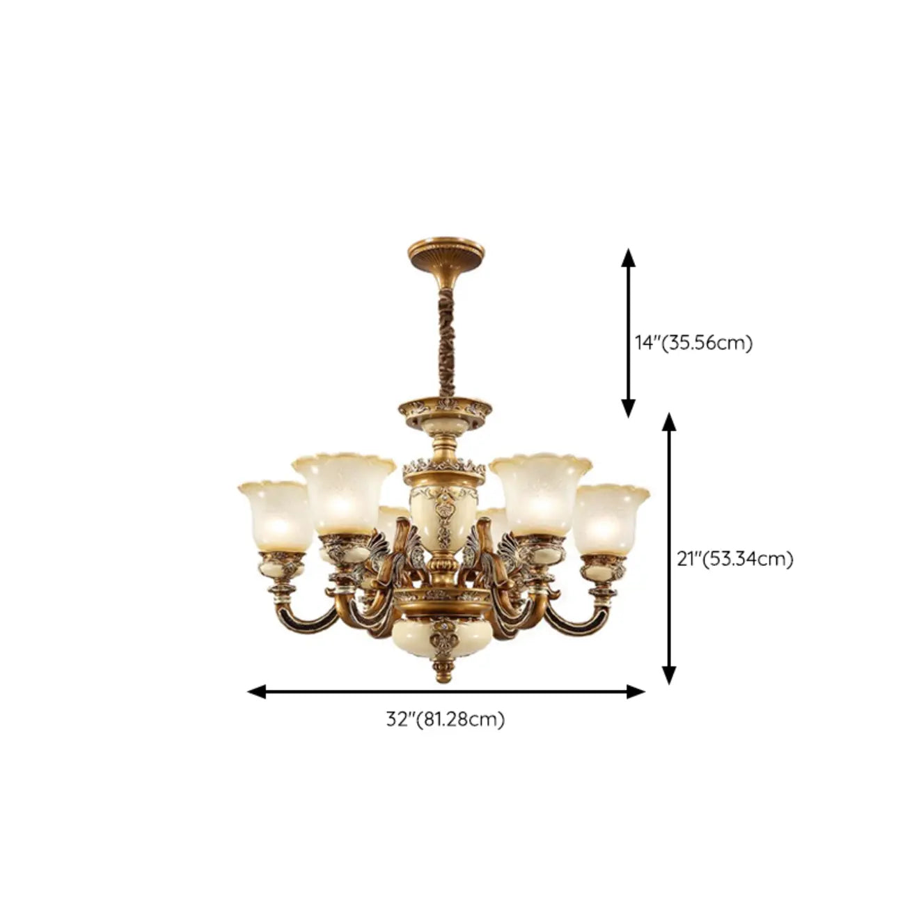 Lustre vintage en laiton, céramique et verre, en forme de cloche, avec éclairage indirect, pour salon.