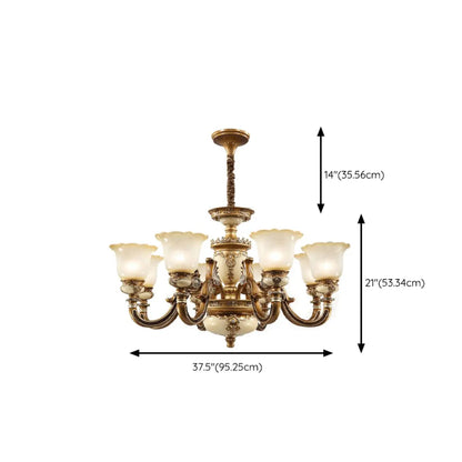 Lustre vintage en laiton, céramique et verre, en forme de cloche, avec éclairage indirect, pour salon.