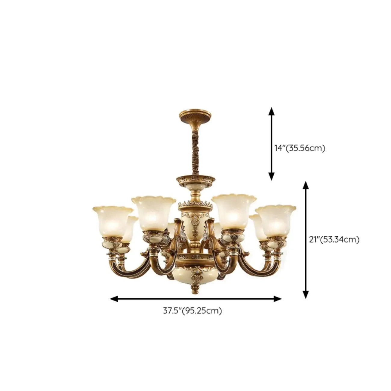 Lustre vintage en laiton, céramique et verre, en forme de cloche, avec éclairage indirect, pour salon.