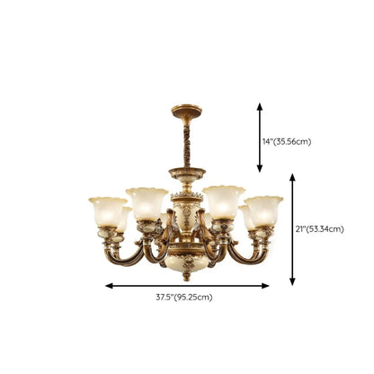 Lustre vintage en laiton, céramique et verre, en forme de cloche, avec éclairage indirect, pour salon.