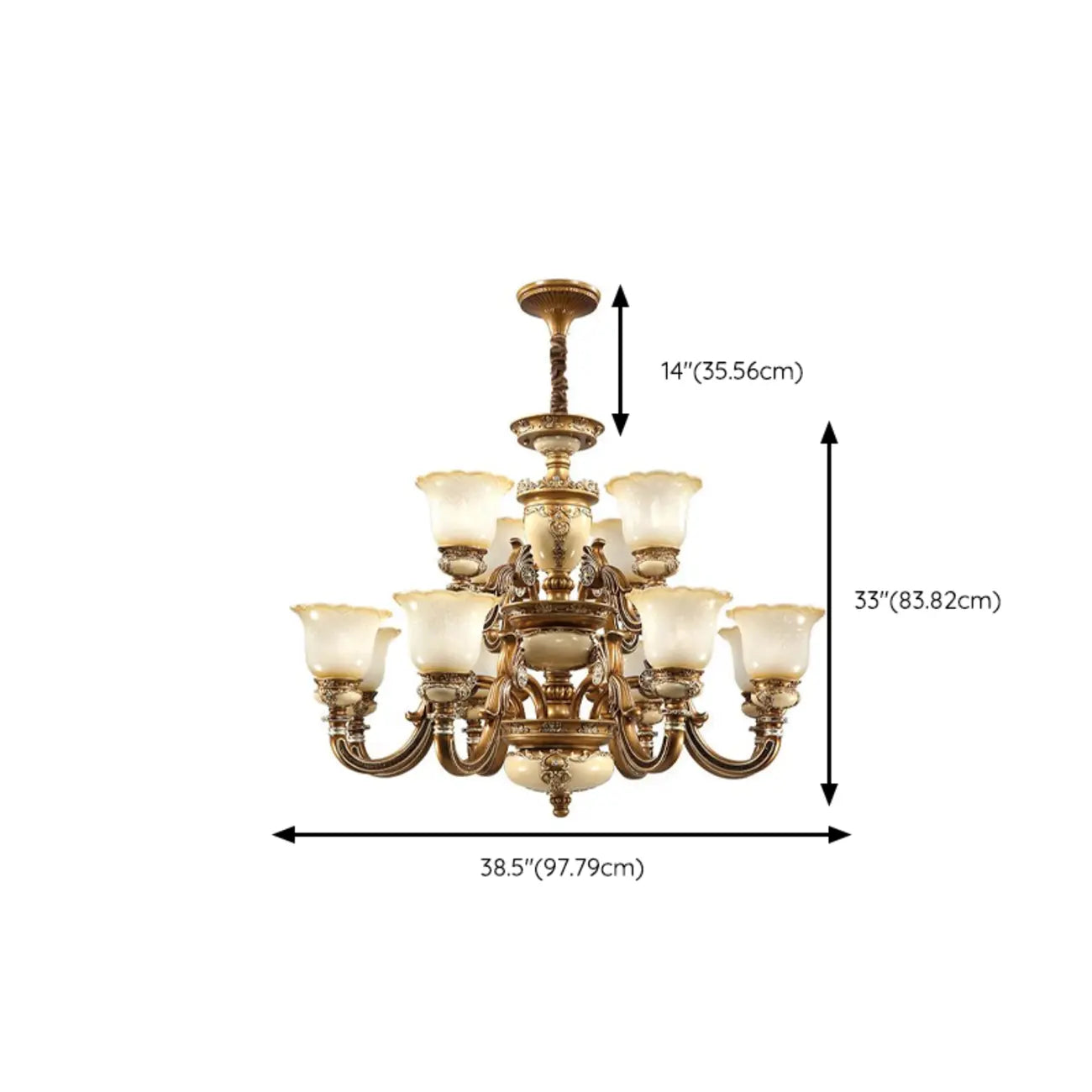 Lustre vintage en laiton, céramique et verre, en forme de cloche, avec éclairage indirect, pour salon.