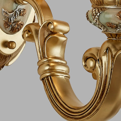 Lustre antique en céramique dorée avec cloche en verre dépoli