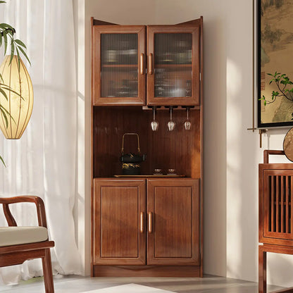 Meuble d'angle scandinave en bois avec porte-verres à pied