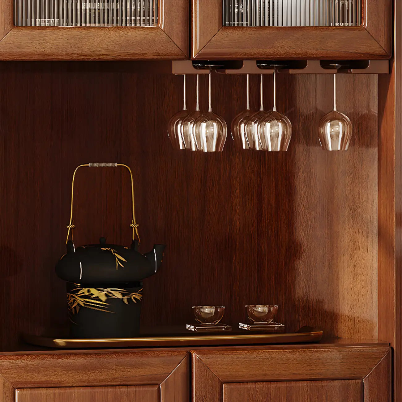 Meuble d'angle scandinave en bois avec porte-verres à pied